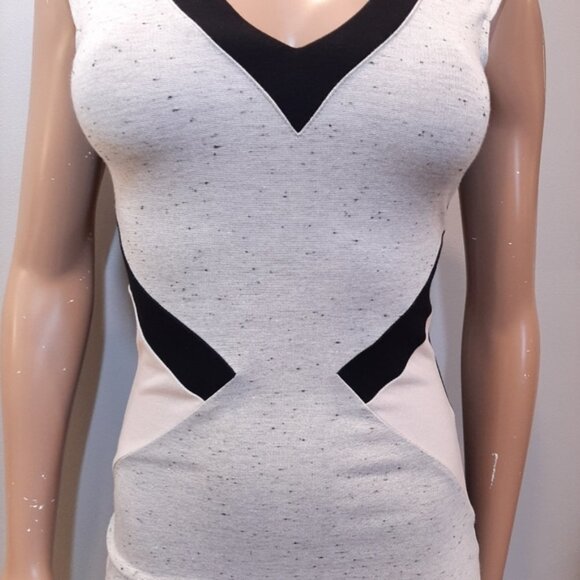 French Connection Bodycon Dress Color Block Cap Sleeve Vneck Fitted Size 0 - Picture 6 of 15